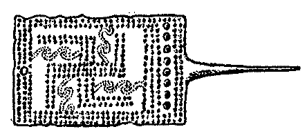 A bronze pin from Bavaria depicting a swastika with river symbols in alignment with its arms; from The Swastika by Thomas Wilson; published by Symbolon Press
